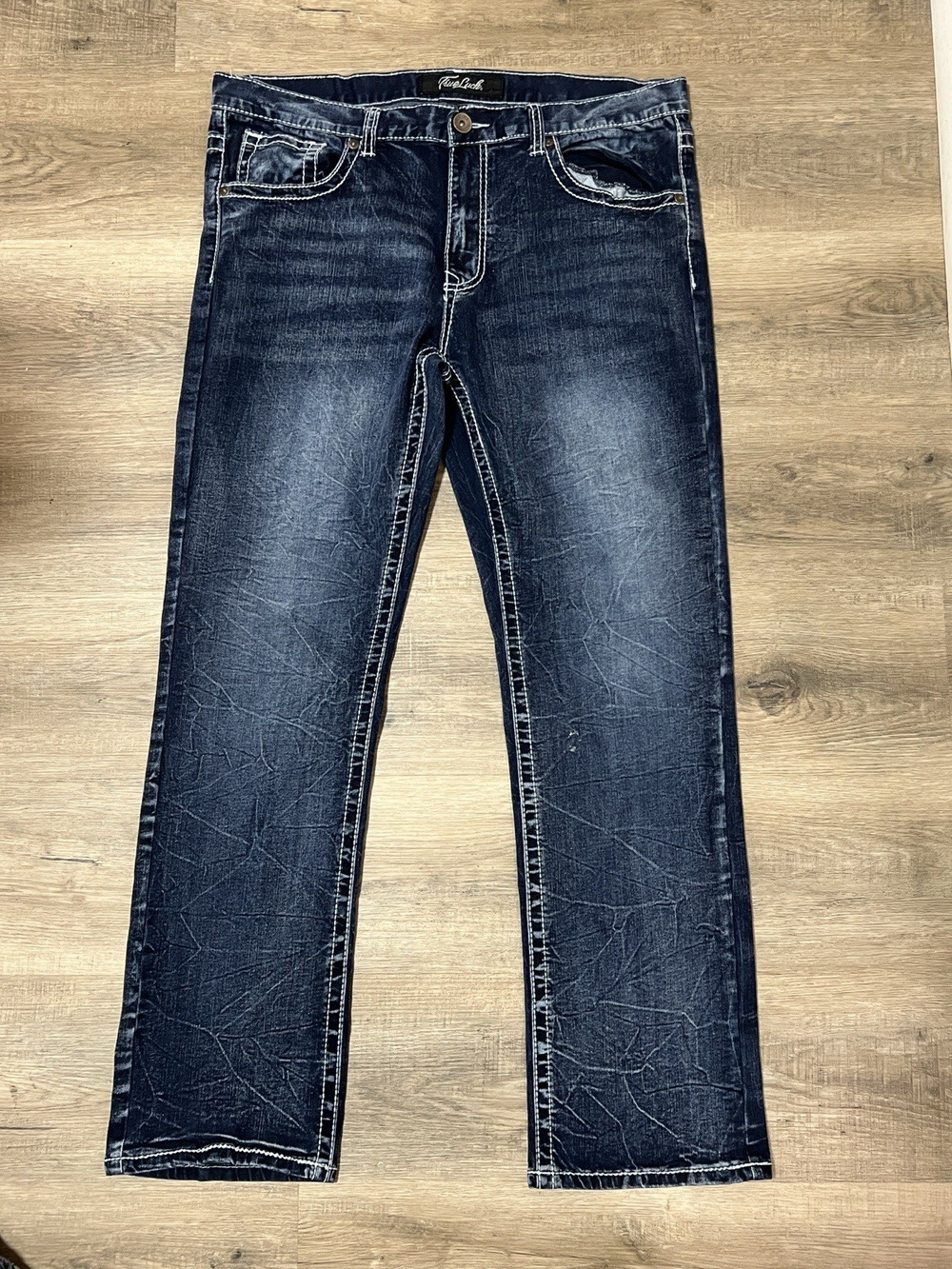 True Luck Men's Denim Jeans 36x32 Dark Blue Stretch Cotton Blend